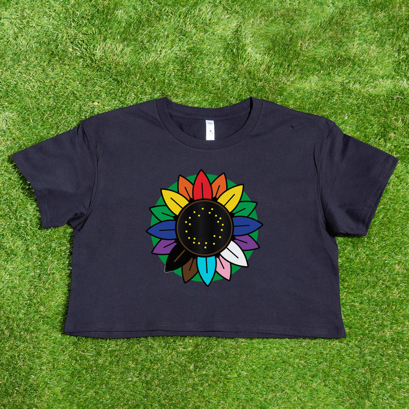 Rainbow Sunflower invisible disability  Black AS Colour crop t-shirt