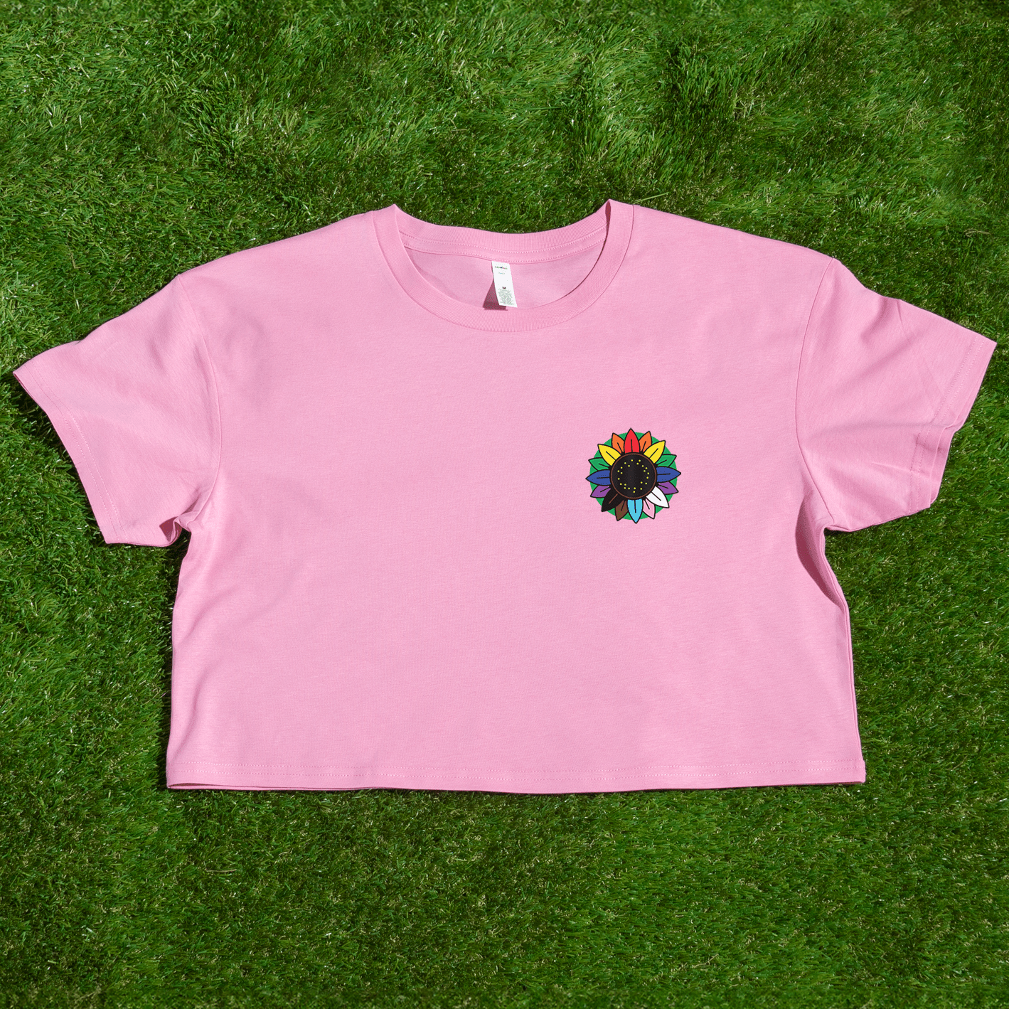 Rainbow Sunflower - locally printed crop tee