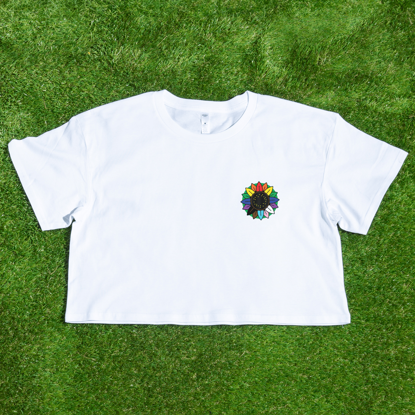 Rainbow Sunflower - locally printed crop tee