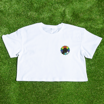 Rainbow Sunflower - locally printed crop tee