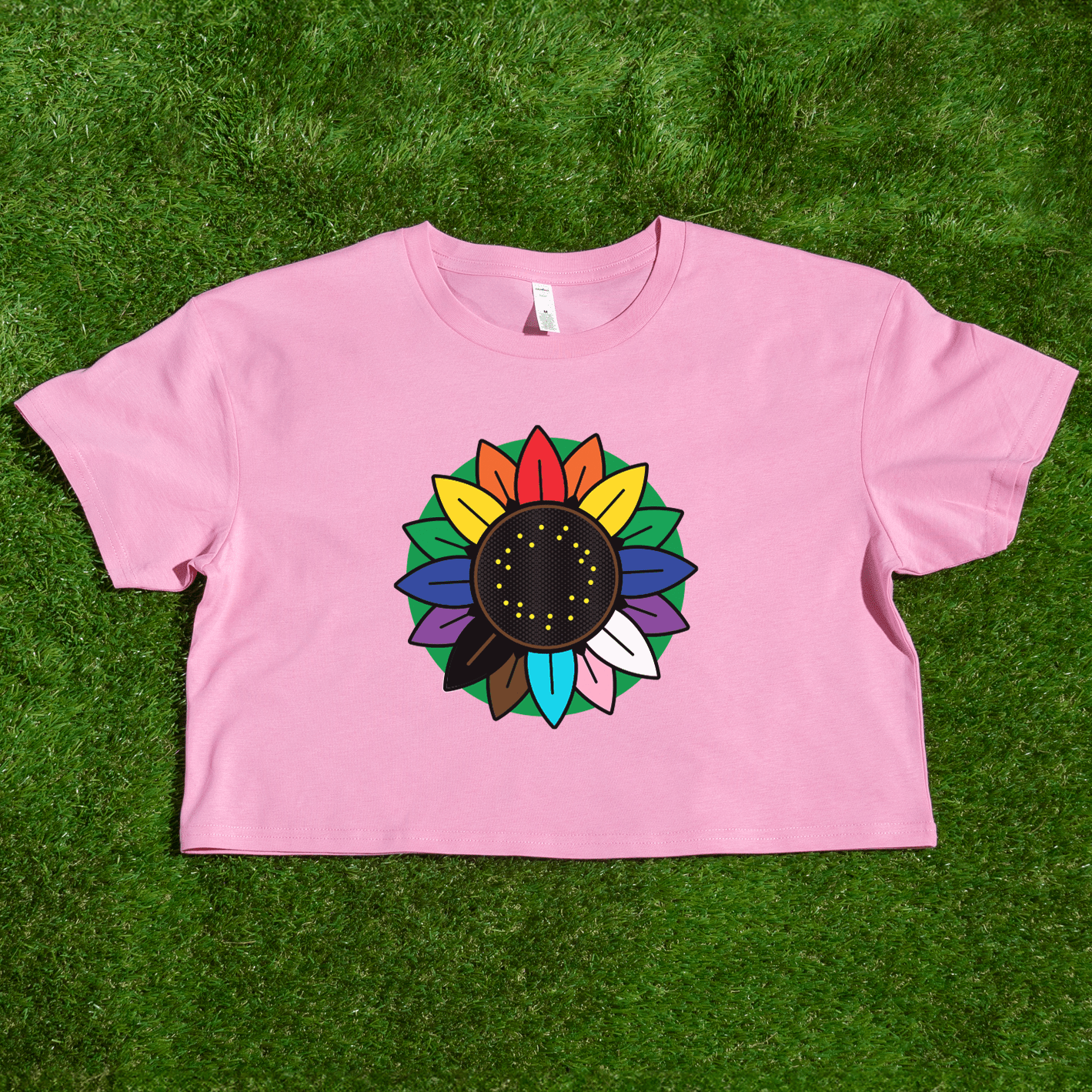 Inclusive Rainbow Flag Sunflower invisible disability  Bubblegum Pin AS Colour WO crop t-shirt