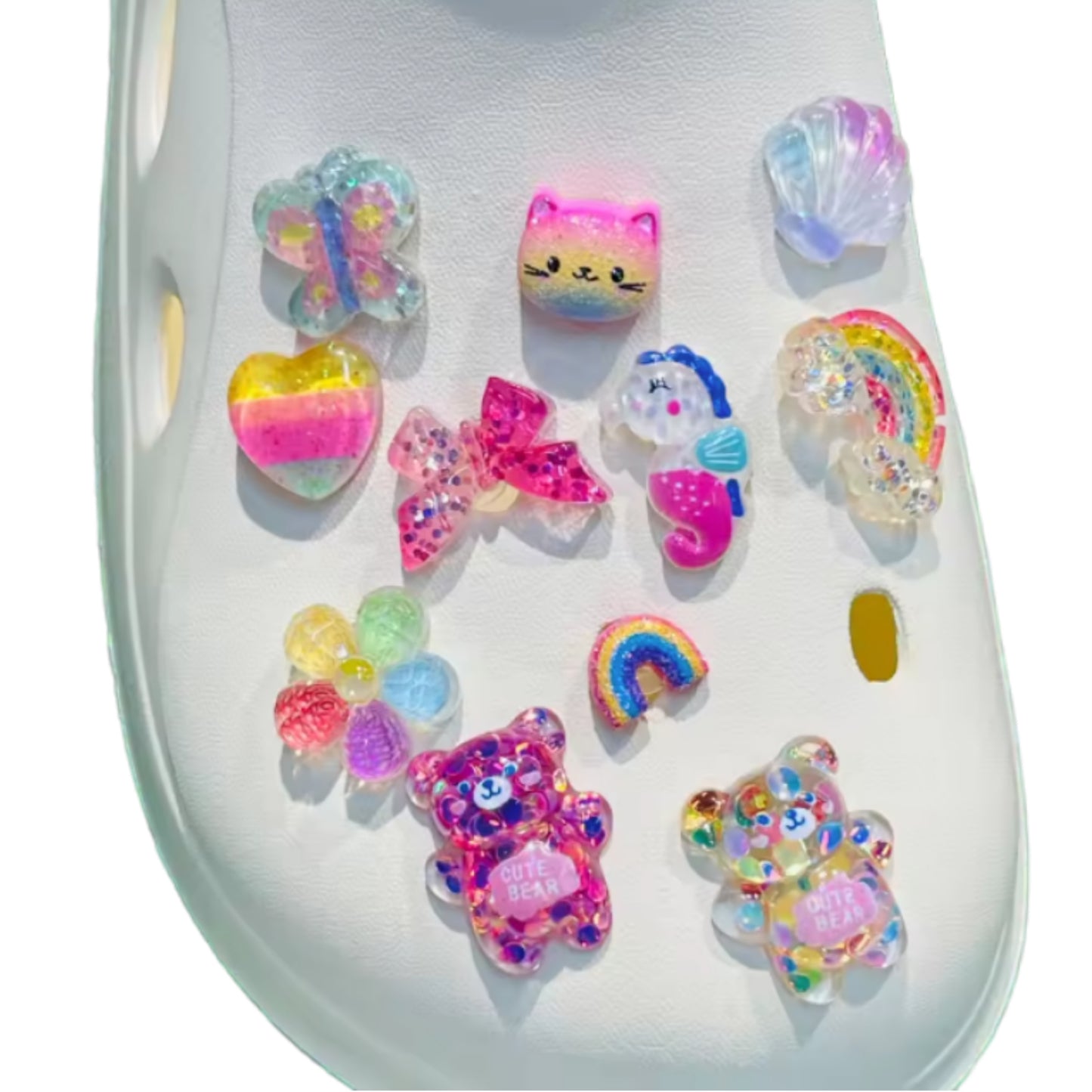 Acrylic rainbow shoe charms - set of 10