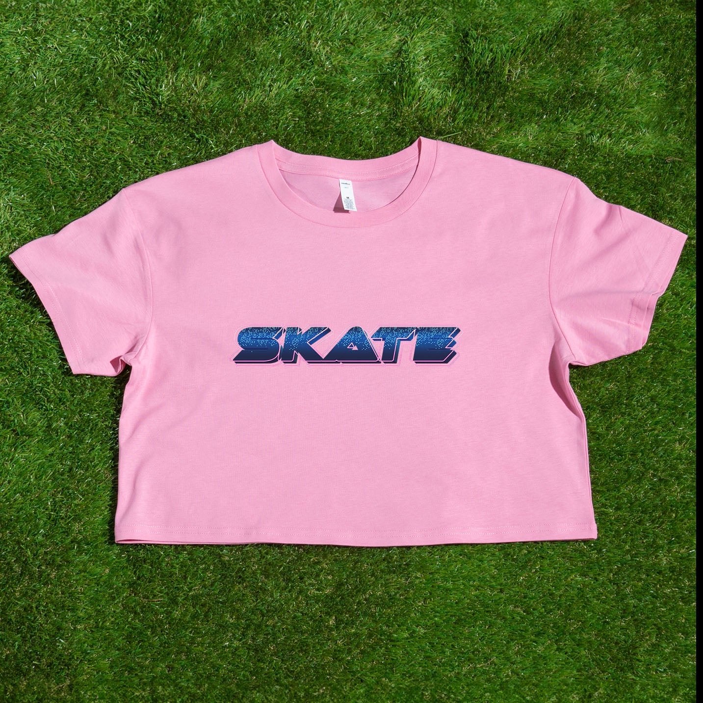 SKATE blue neon logo - locally printed crop tee - Gay SkateSKATE blue neon logo - locally printed crop teeT-ShirtGay SkateGay Skate