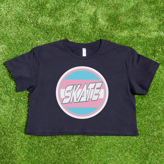 SKATE Trans Flag round logo - locally printed crop tee - Gay SkateSKATE Trans Flag round logo - locally printed crop teeT-ShirtGay SkateGay Skate