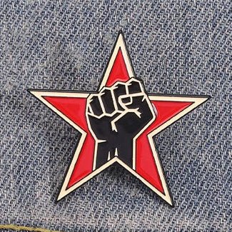 Red star with a black fist solidarity resistance antifa badge
