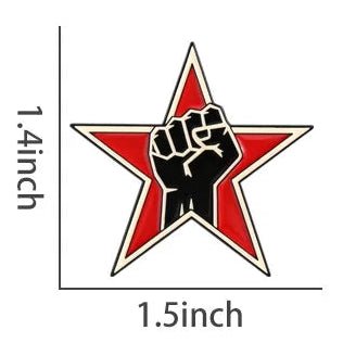 Red star with a black fist solidarity resistance antifa badge