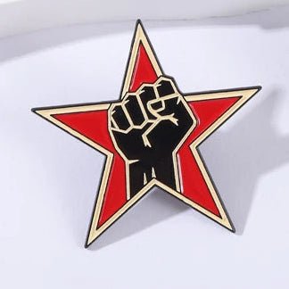 Red star with a black fist solidarity resistance antifa badge