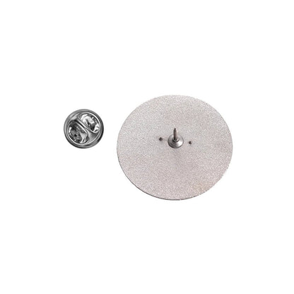 Black and silver round enamel pin with 'Sorry, I'm late. I didn't want to come' text