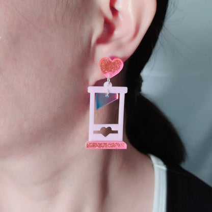 Sparkle and love heart Guillotine - acrylic drop earrings