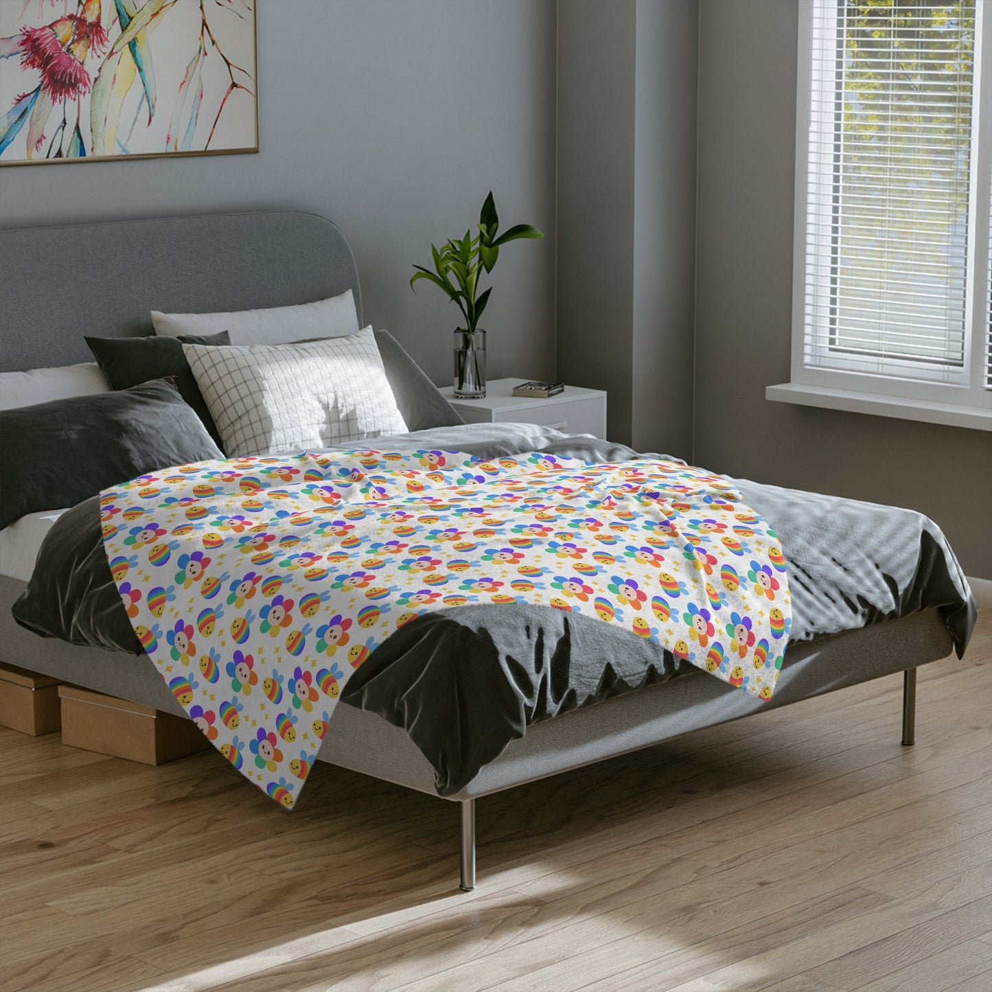 Subtle LGBTQ Pride Rainbow Bees and Flowers - Velveteen Microfiber Blanket - Gay SkateSubtle LGBTQ Pride Rainbow Bees and Flowers - Velveteen Microfiber BlanketHome DecorPrintifyGay Skate19028516634653344924