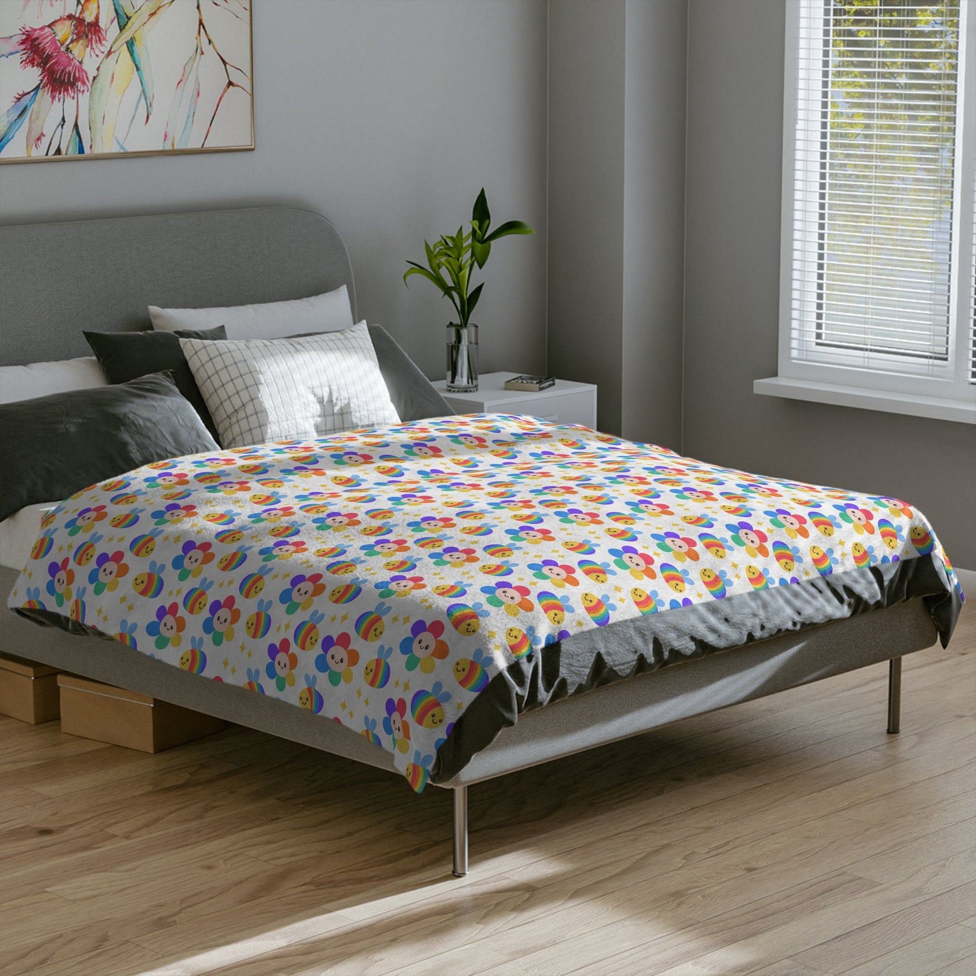 Subtle LGBTQ Pride Rainbow Bees and Flowers - Velveteen Microfiber Blanket - Gay SkateSubtle LGBTQ Pride Rainbow Bees and Flowers - Velveteen Microfiber BlanketHome DecorPrintifyGay Skate19028516634653344924