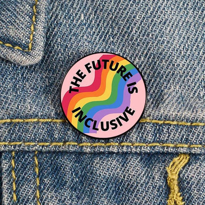 The Future Is Inclusive Pin in a range of pride flags