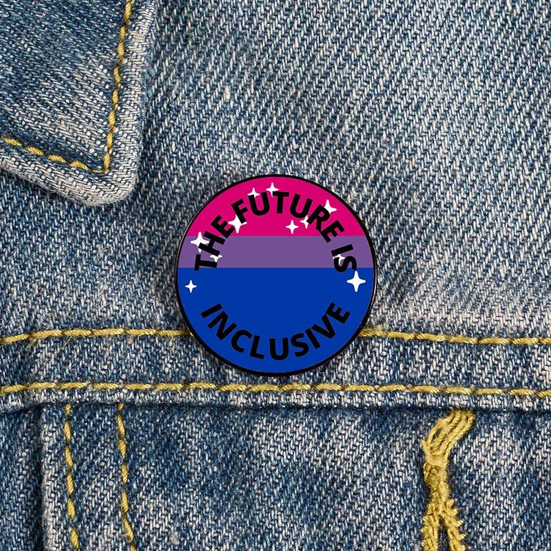 The Future Is Inclusive bisexual pride badge sized 2.3cm in size