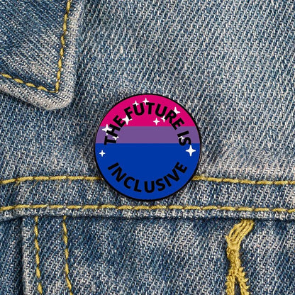 The Future Is Inclusive bisexual pride badge sized 2.3cm in size