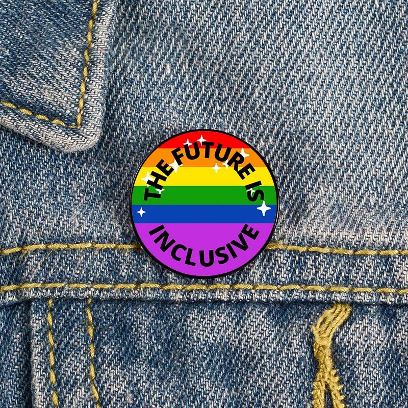 The Future Is Inclusive Pin in a range of pride flags