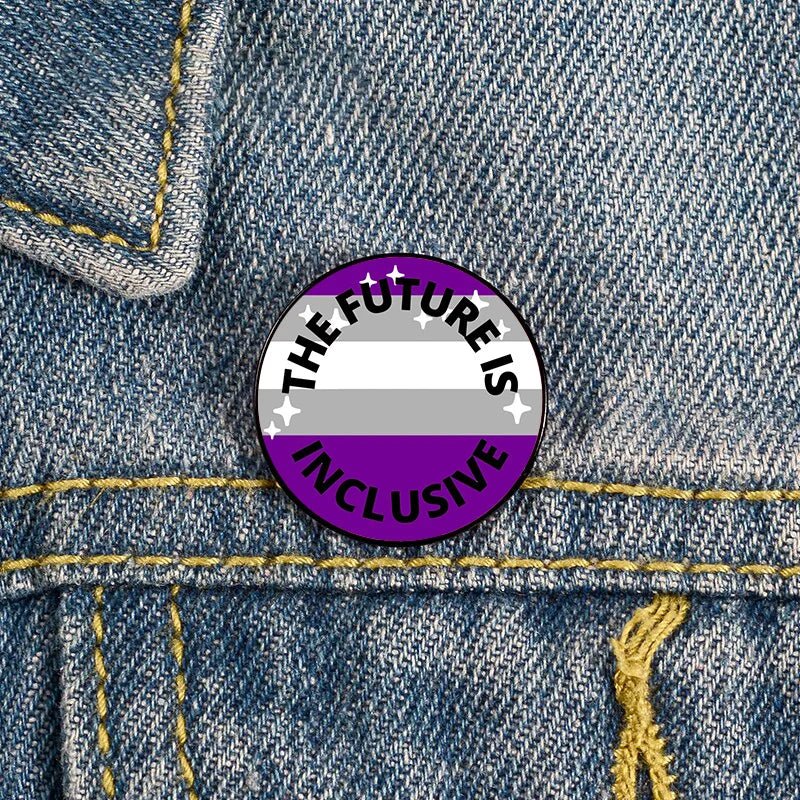 The Future Is Inclusive asexual pride badge sized 2.3cm in size