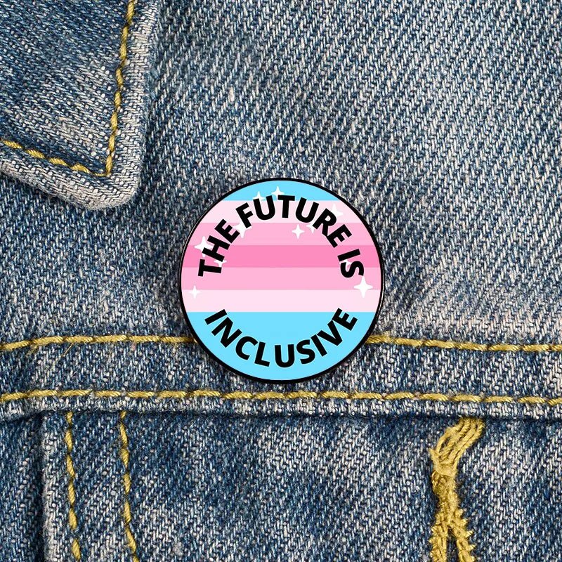 The Future Is Inclusive bigender pride badge sized 2.3cm in size