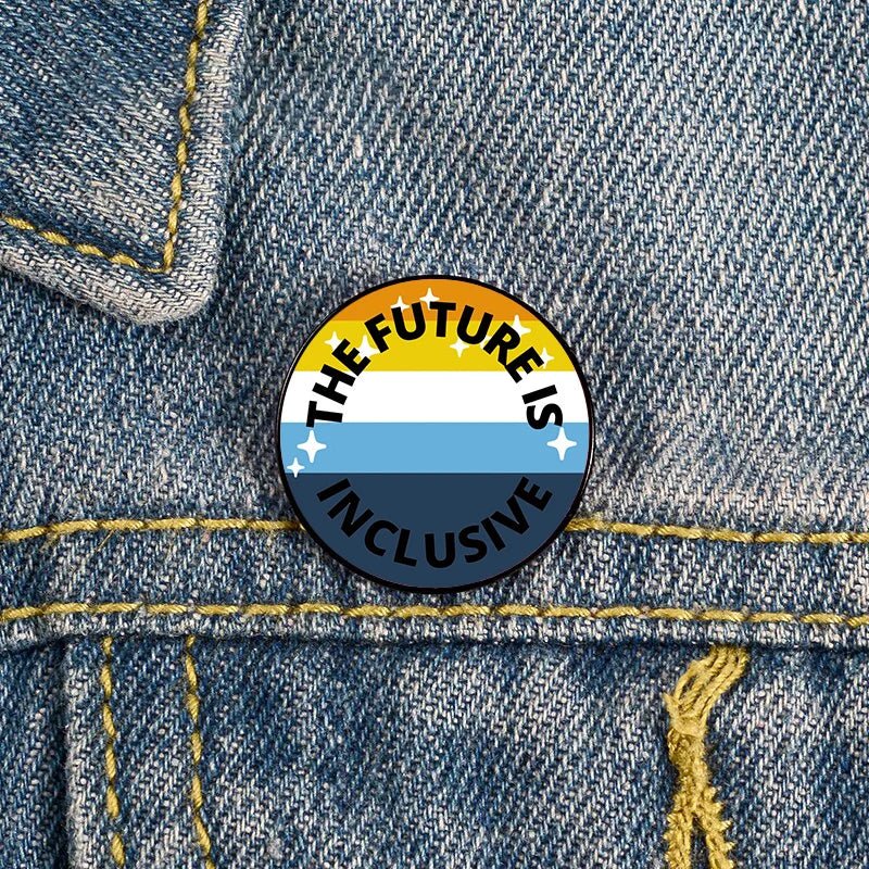 The Future Is Inclusive aroace pride badge sized 2.3cm in size