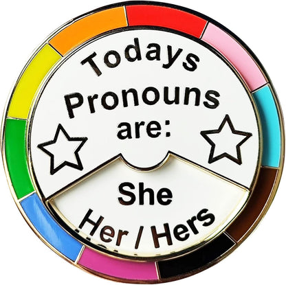 Todays Pronouns Are - rotating rainbow wheel keyring. He/Him/His They/Them/Theirs She/Her/Hers