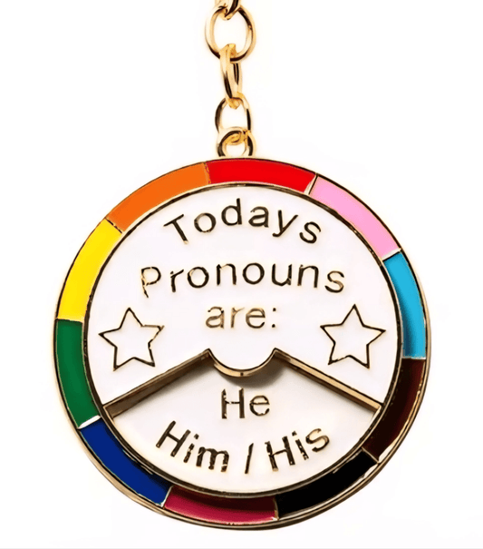Todays Pronouns selector wheel keyring. She/Her He/Him They/Them. Multigender, gender fluid, polygender, genderqueer, trans, non-binary, plural, plurigender