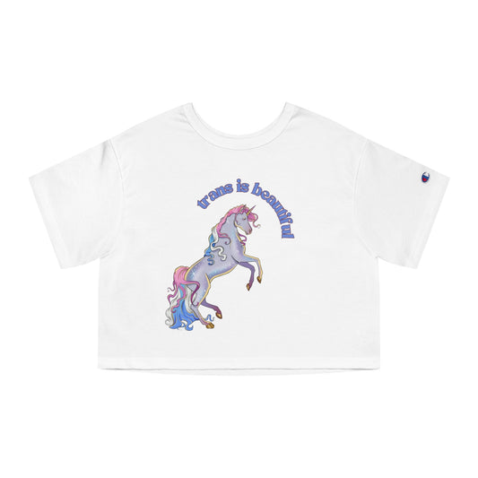 Trans Is Beautiful - trans pride majestic unicorn crop tee White