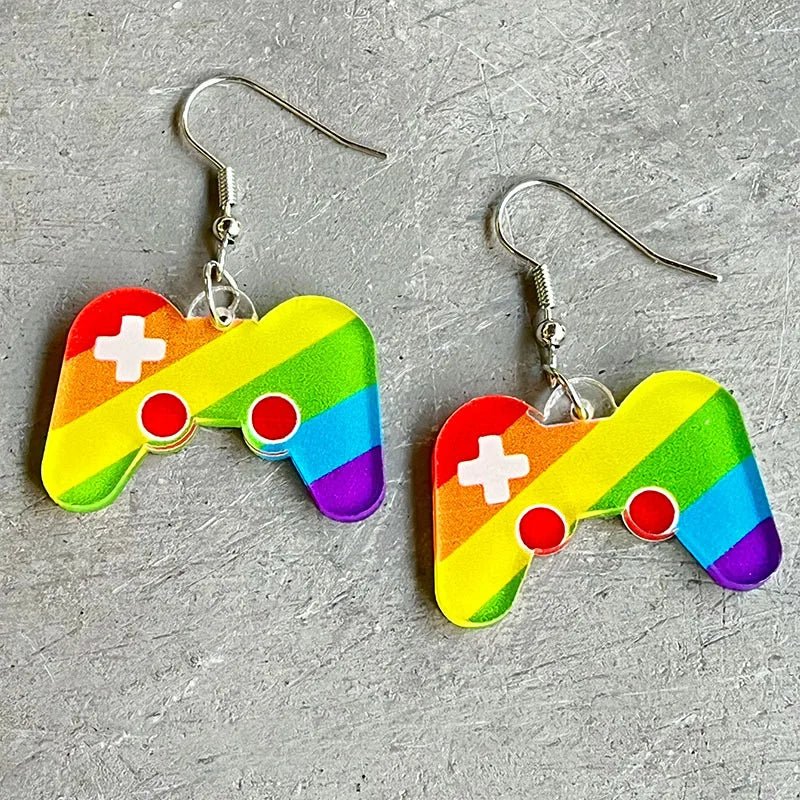 Rainbow pride Game controller dangly earrings. Nintendo, gameboy earrings lgbtq