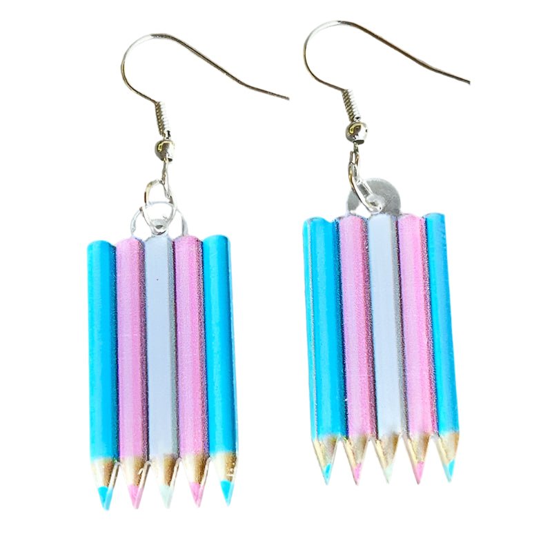 Trans pride Pencil earrings perfect for teachers. Subtle pride. Protect Trans Kids