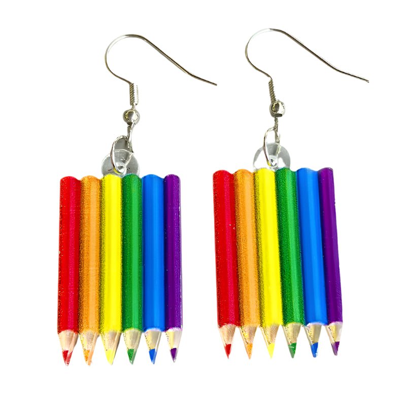 Rainbow pride flag pencils earrings. Subtle pride perfect for teachers, protect queer kids