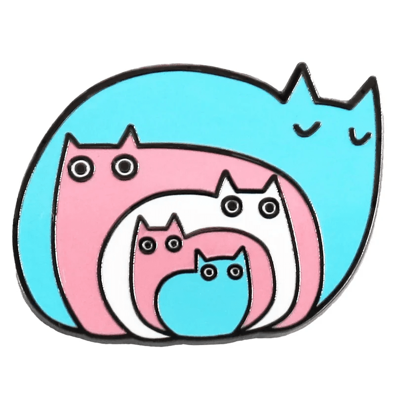 Trans pride flag five cats enamel badge