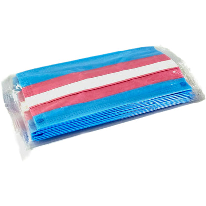 Trans face masks. Pink, Blue and White colourful disposable masks