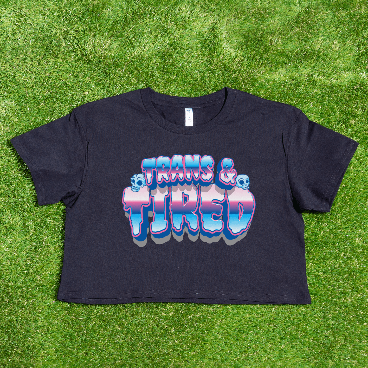Trans & Tired - locally printed crop tee Trans & Tired gradient Black