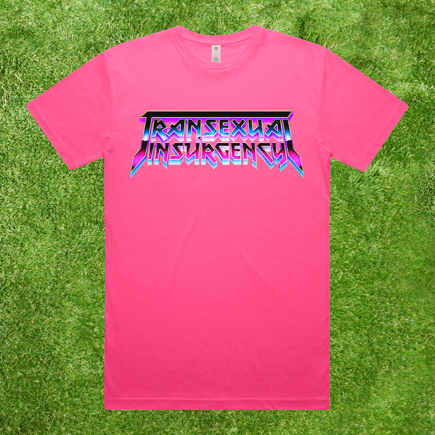Fluro Pink t-shirt with 'Transsexual Insurgence' text 