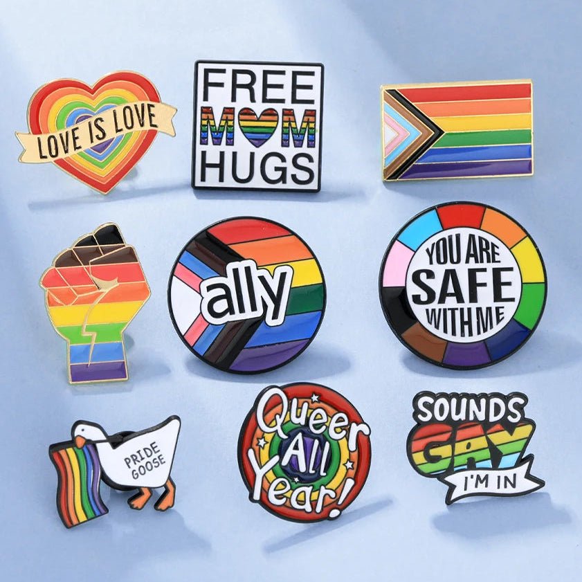 LGBT rainbow pride solidarity and ally pins - set of 9