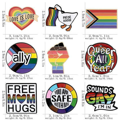 LGBT rainbow pride solidarity and ally pins - set of 9