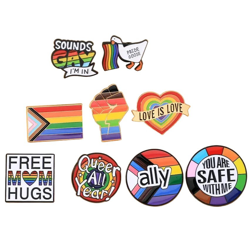 LGBT rainbow pride solidarity and ally pins - set of 9