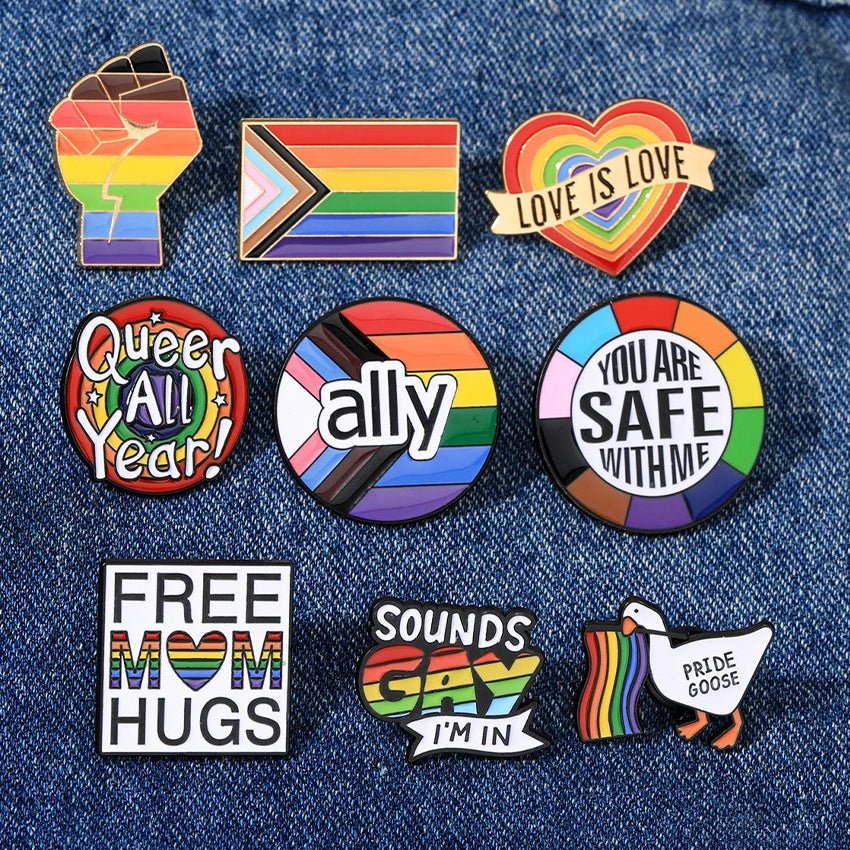 LGBT rainbow pride solidarity and ally pins - set of 9
