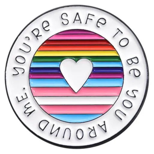You're safe to be around me progress pride flag ally badge