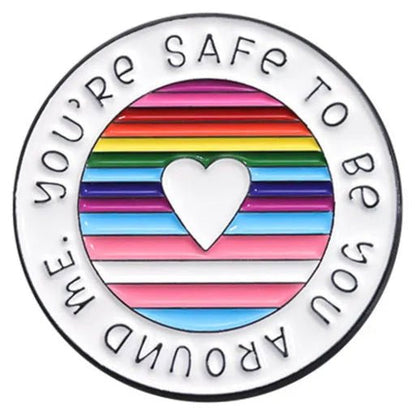 You're safe to be around me progress pride flag ally badge